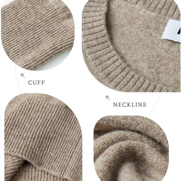100% Pure Merino Wool Heather Camel Taupe Mushroom Sweater Jumper XS - Picture 3 of 4